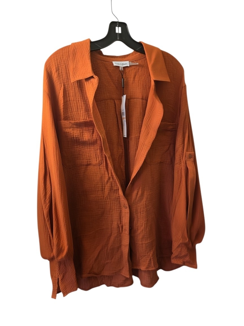 Calvin Klein Textured Button-Down Shirt in Rust Orange NWT